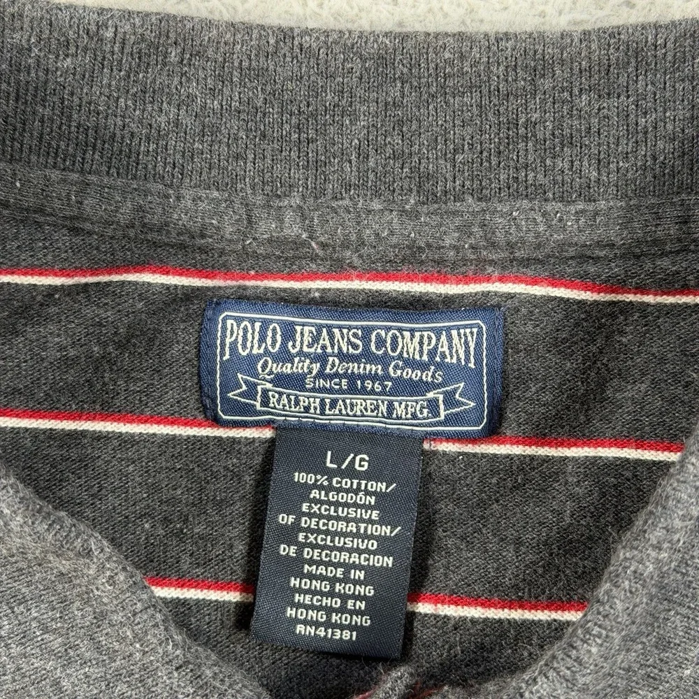 Ralph Lauren Polo Jeans Co Shirt Mens Large Grey Red Striped USA Flag Cotton